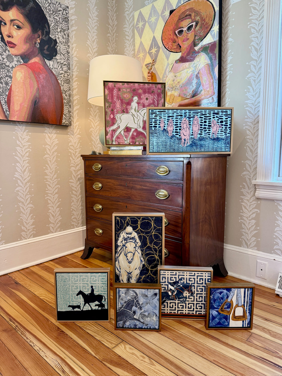 Heather Carey Rose And Reins Horse Portrait Mixed Media in Gold Frame