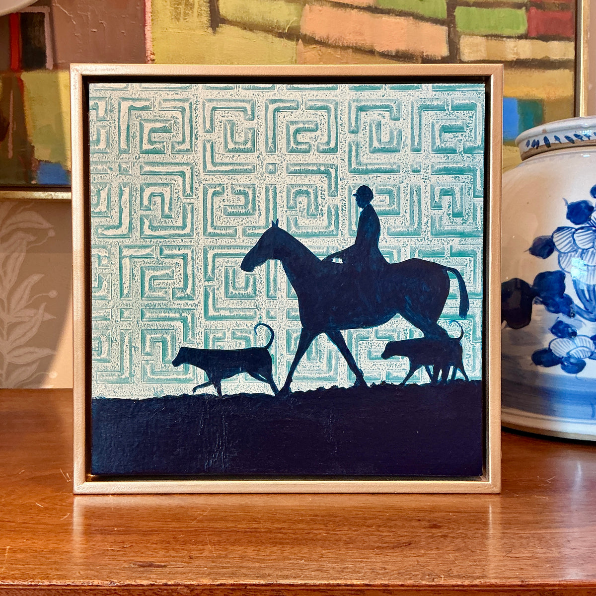 Heather Carey True Blue Horse Portrait Mixed Media in Gold Frame