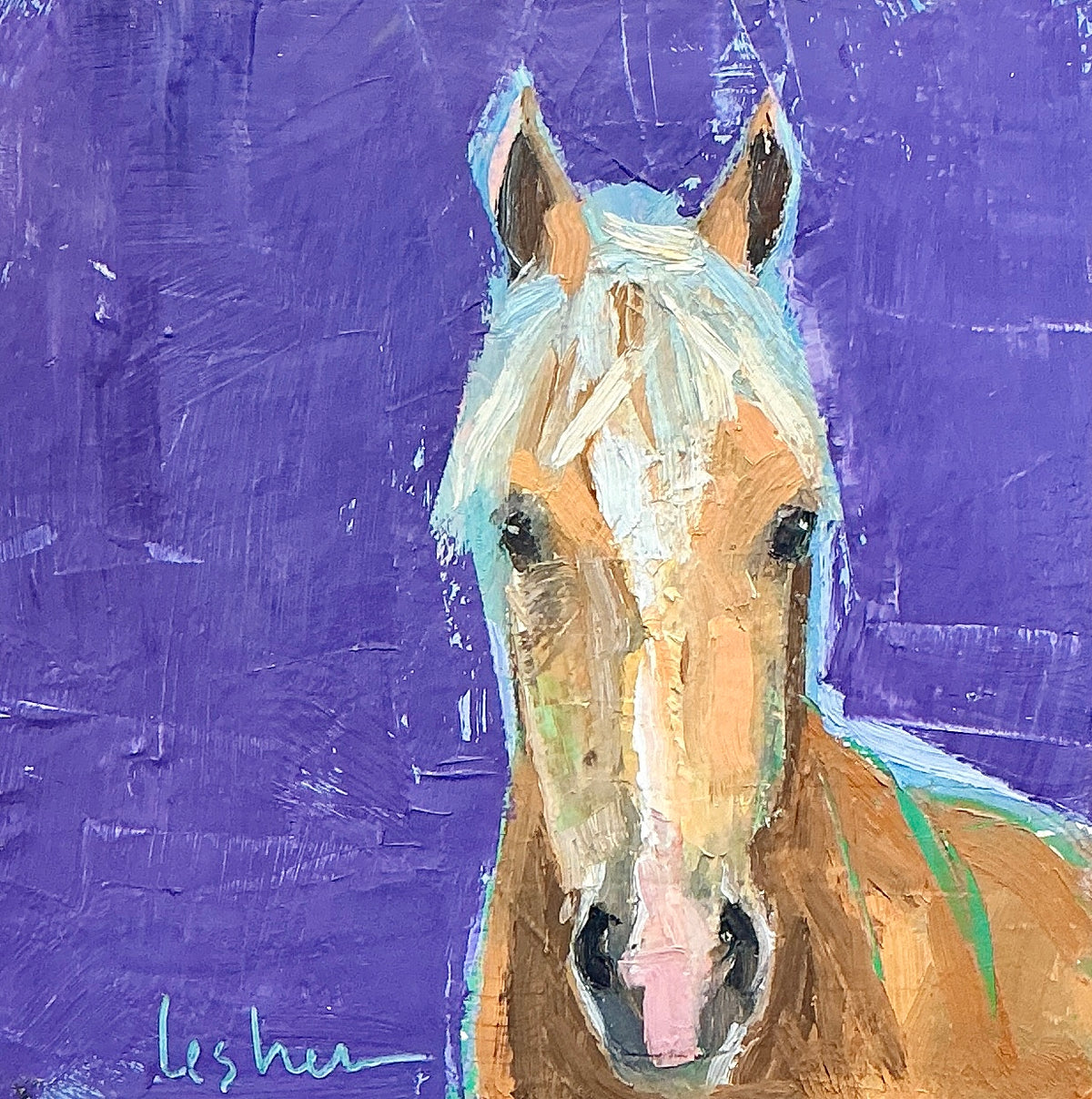Carol Lesher Horse Portrait 8 Oil Painting in Wood Frame