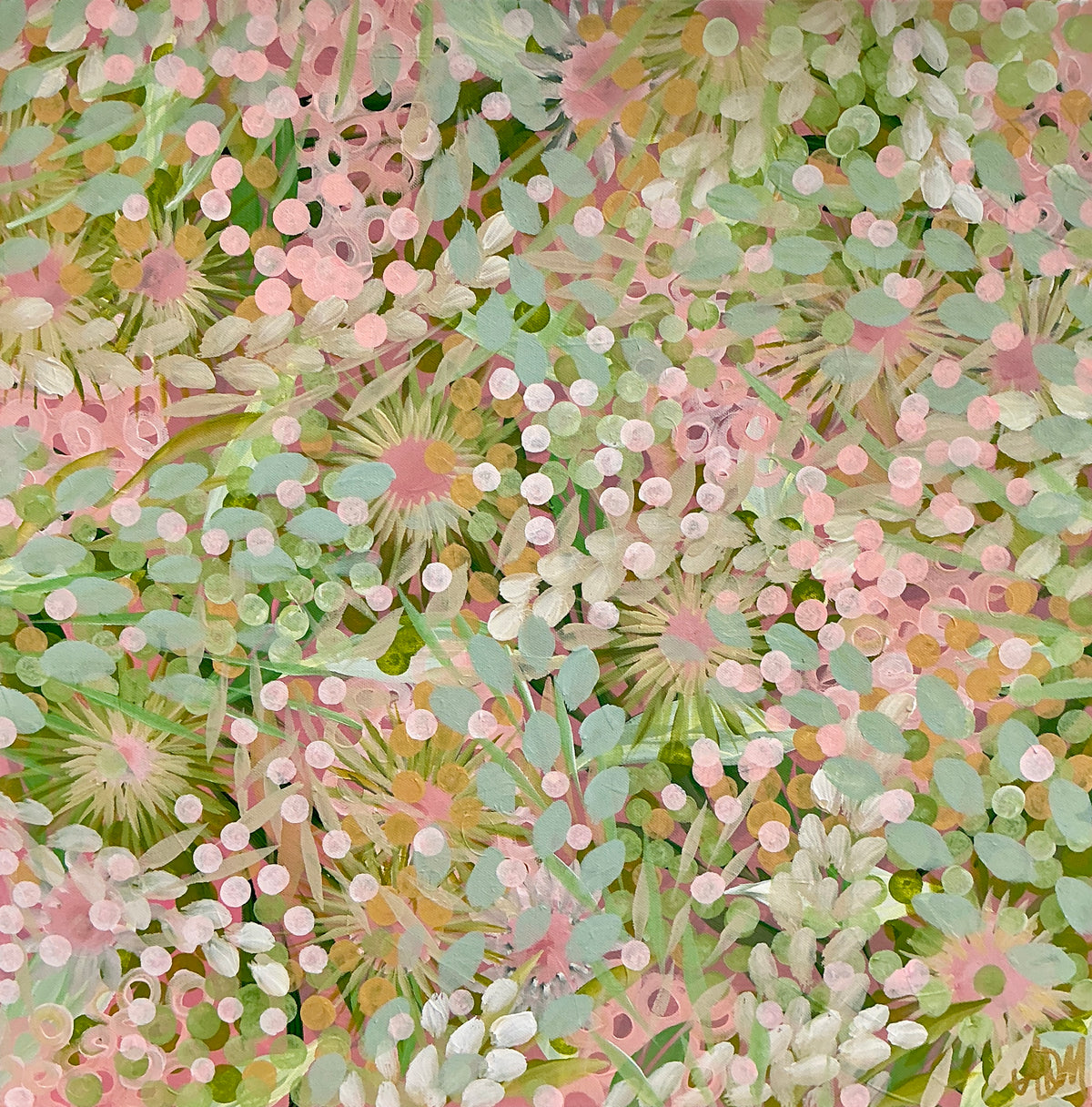 Alison Diamond McElroy Sunset Soirée Abstract Floral Painting in Gold Floater Frame