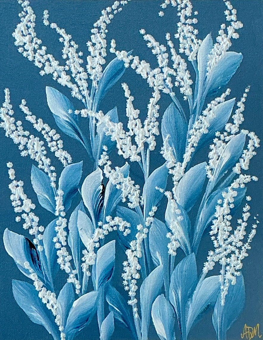 Alison Diamond McElroy Hadley In Indigo II Abstract Floral Painting in Gold Frame