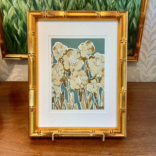 Alison Diamond McElroy Wild Grace Abstract Floral Painting in Gold Bamboo Frame