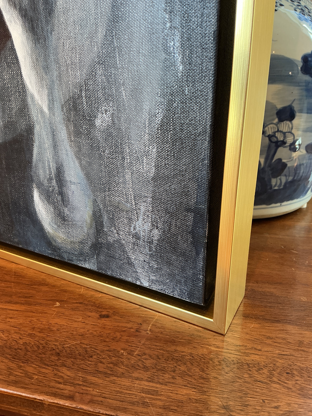 Andrea Hennings Determined Horse Portrait Painting in Gold Floater Frame