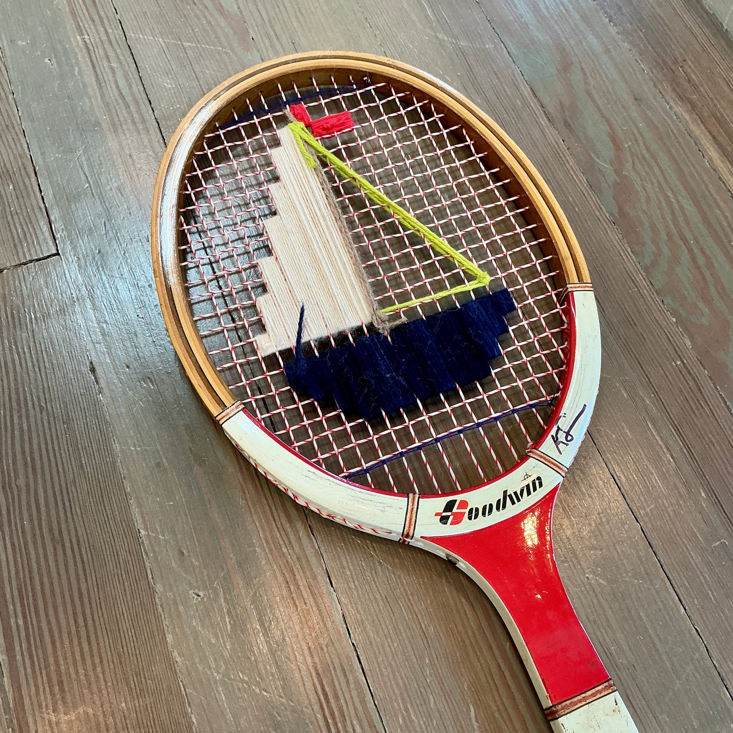 Vintage Embroidered Navy Sailboat Tennis Racket