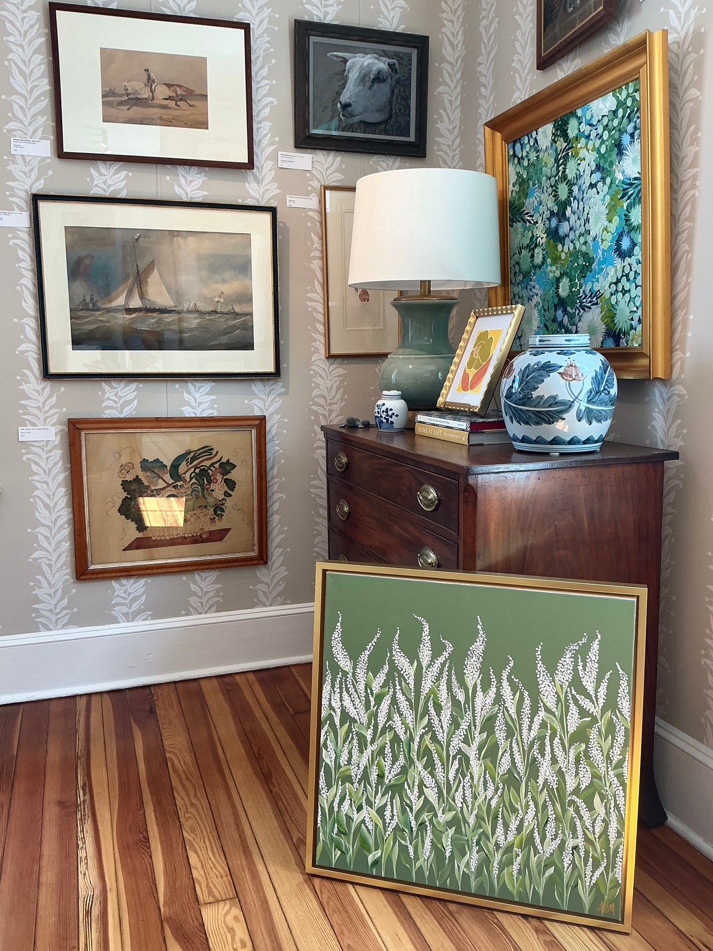 Alison Diamond McElroy Field of Heather II Floral Painting in Gold Floater Frame