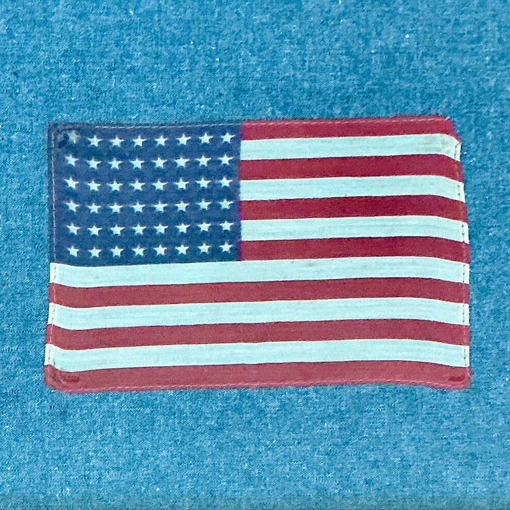 Vintage 48 Star American Flag on Chambray in Antique Floral Wood Frame