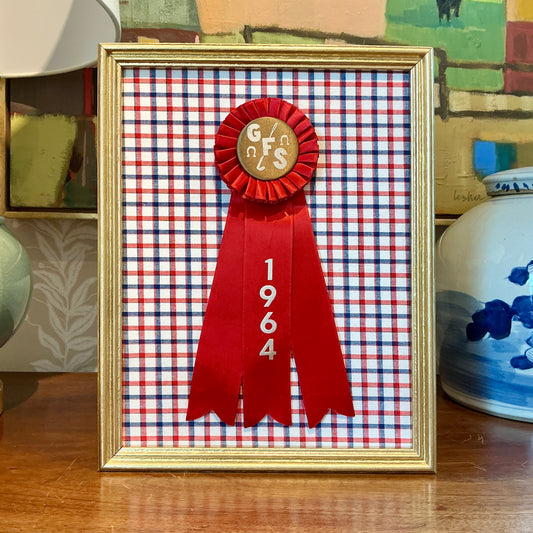 Vintage Garrison Forest School Horse Show Ribbon on Plaid in Gold Frame
