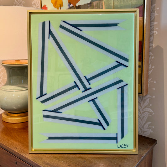 Lacey Craig Hooper Blueberry Ribbon Series Painting in Gold Floater Frame