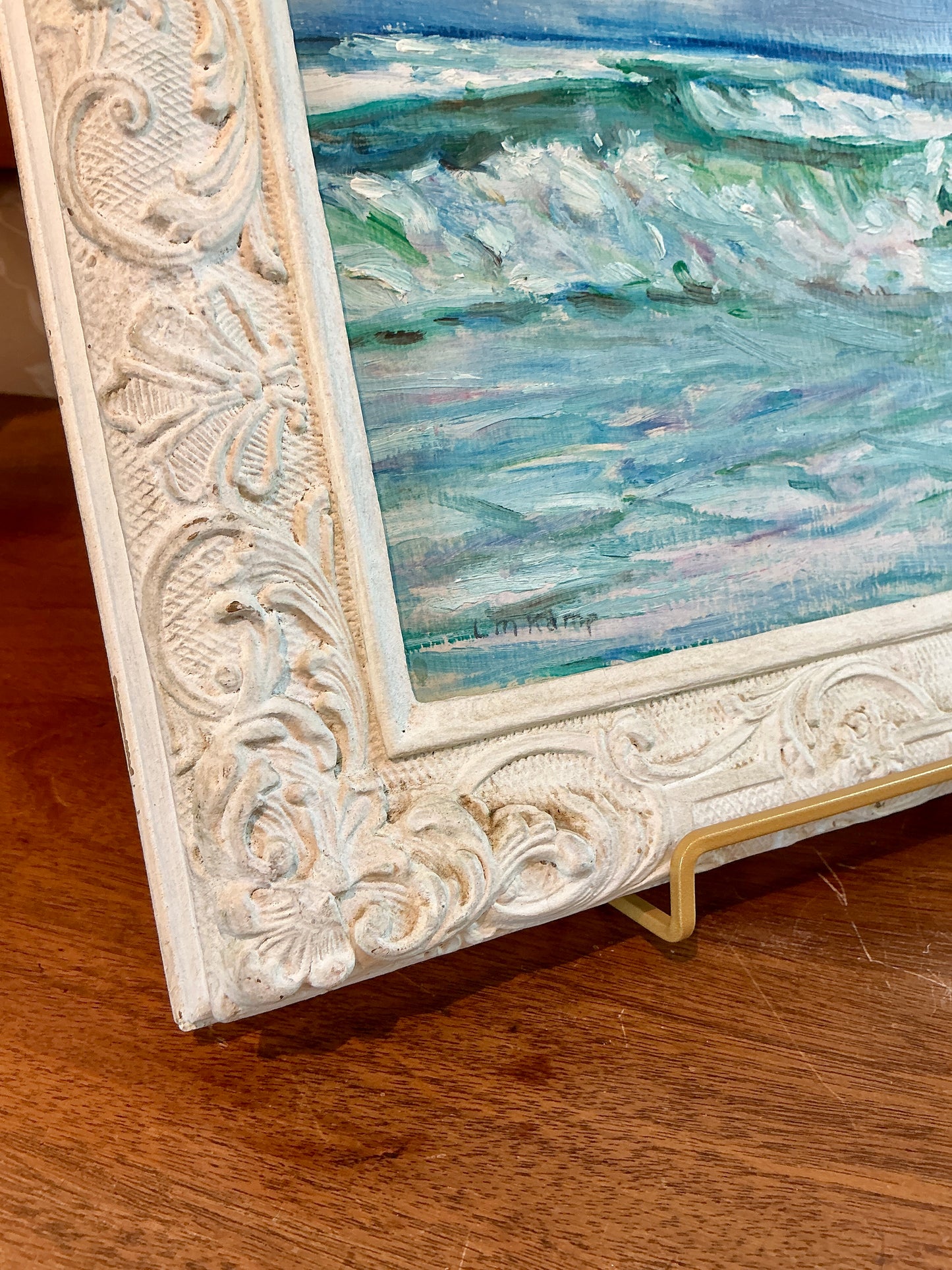 Louise Mary Wahl Kamp Seascape Oil Painting in Ornate White Frame