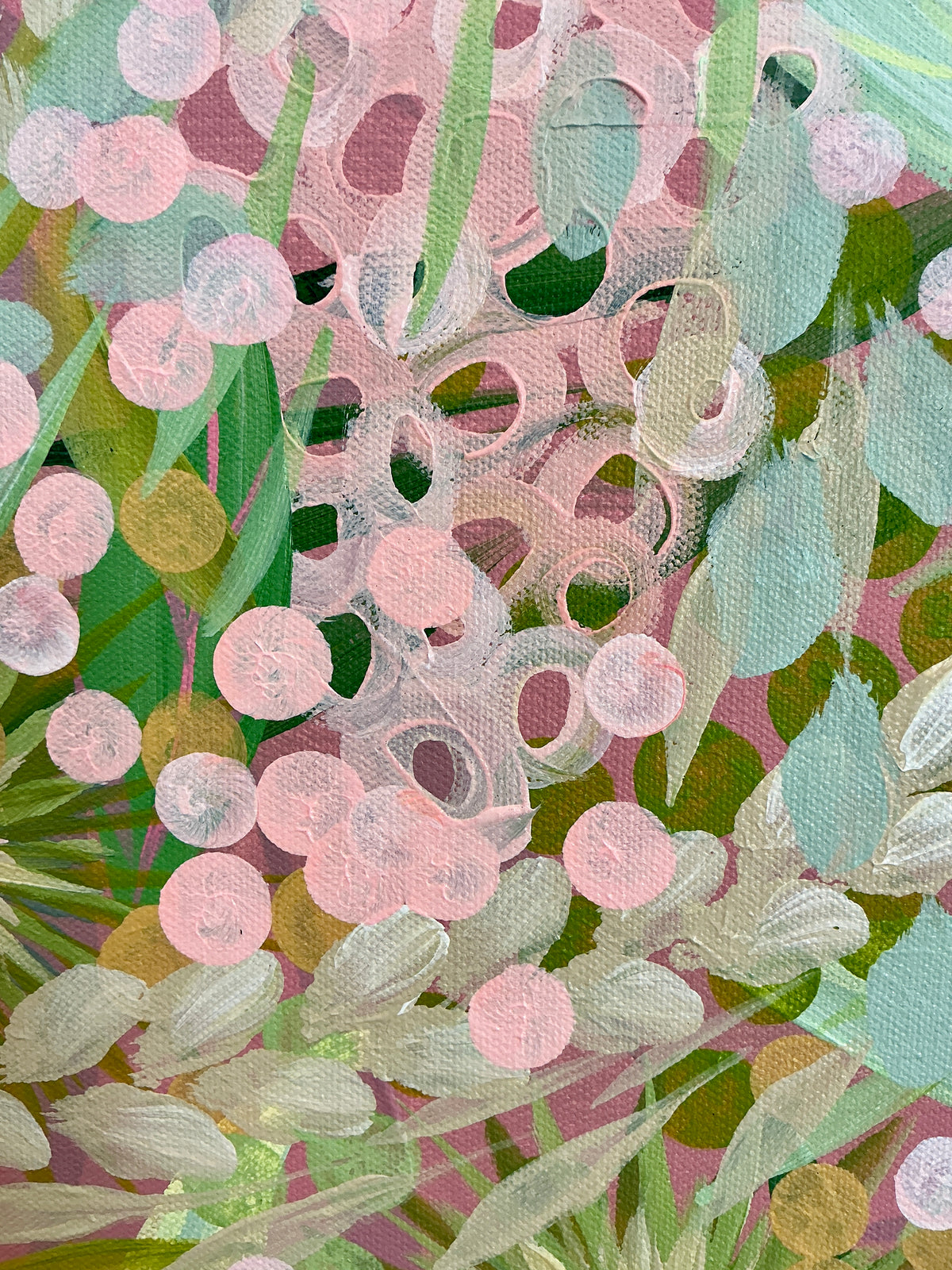 Alison Diamond McElroy Sunset Soirée Abstract Floral Painting in Gold Floater Frame