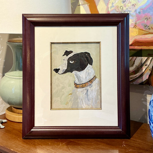Italian Greyhound Whippet Dog Portrait Oil Painting in Wood Frame