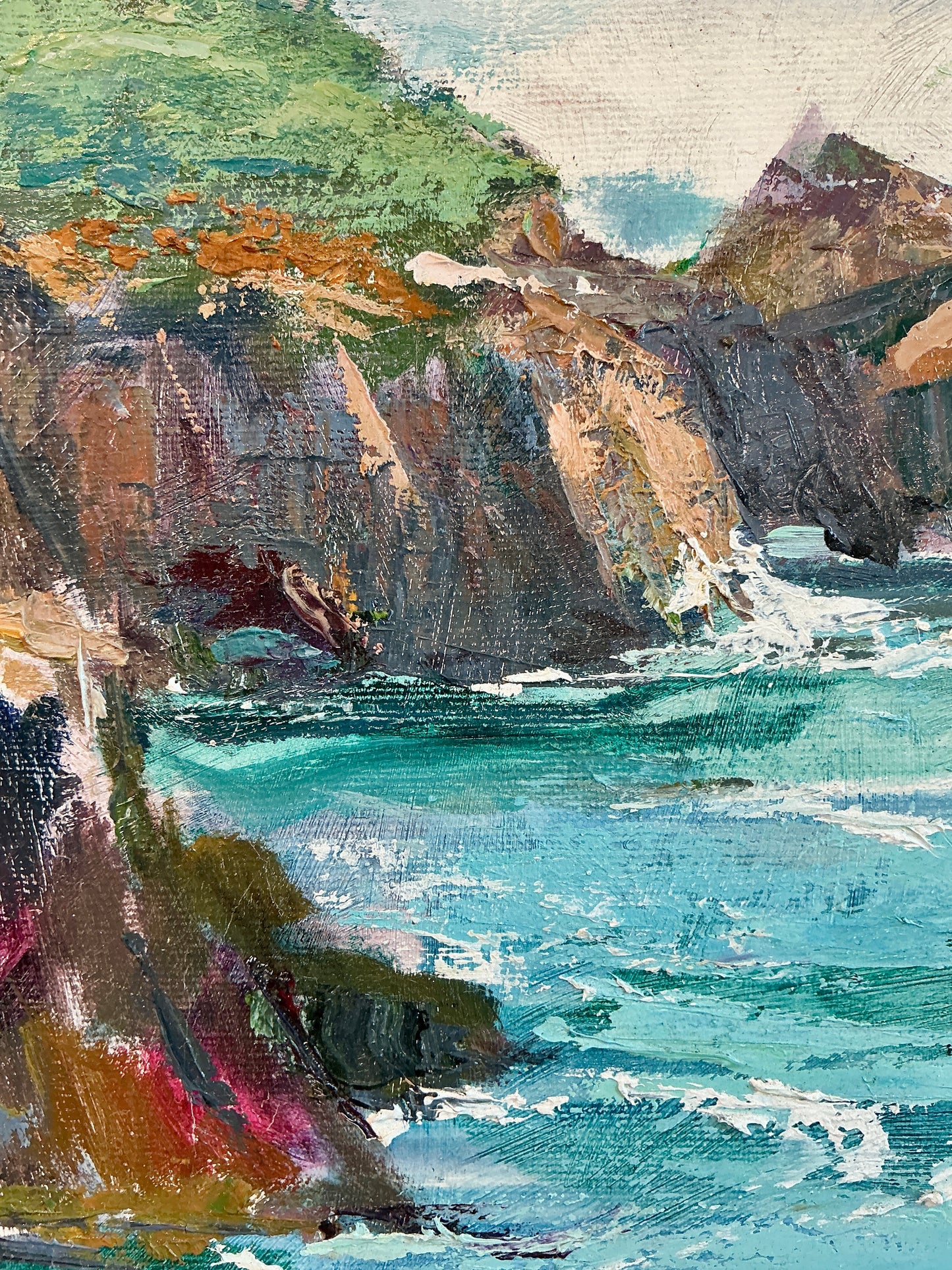 Blessing "Betty" LeMohn Buckthorne Cove Mendocino, CA Cliffside Landscape Oil Painting in Gold Frame