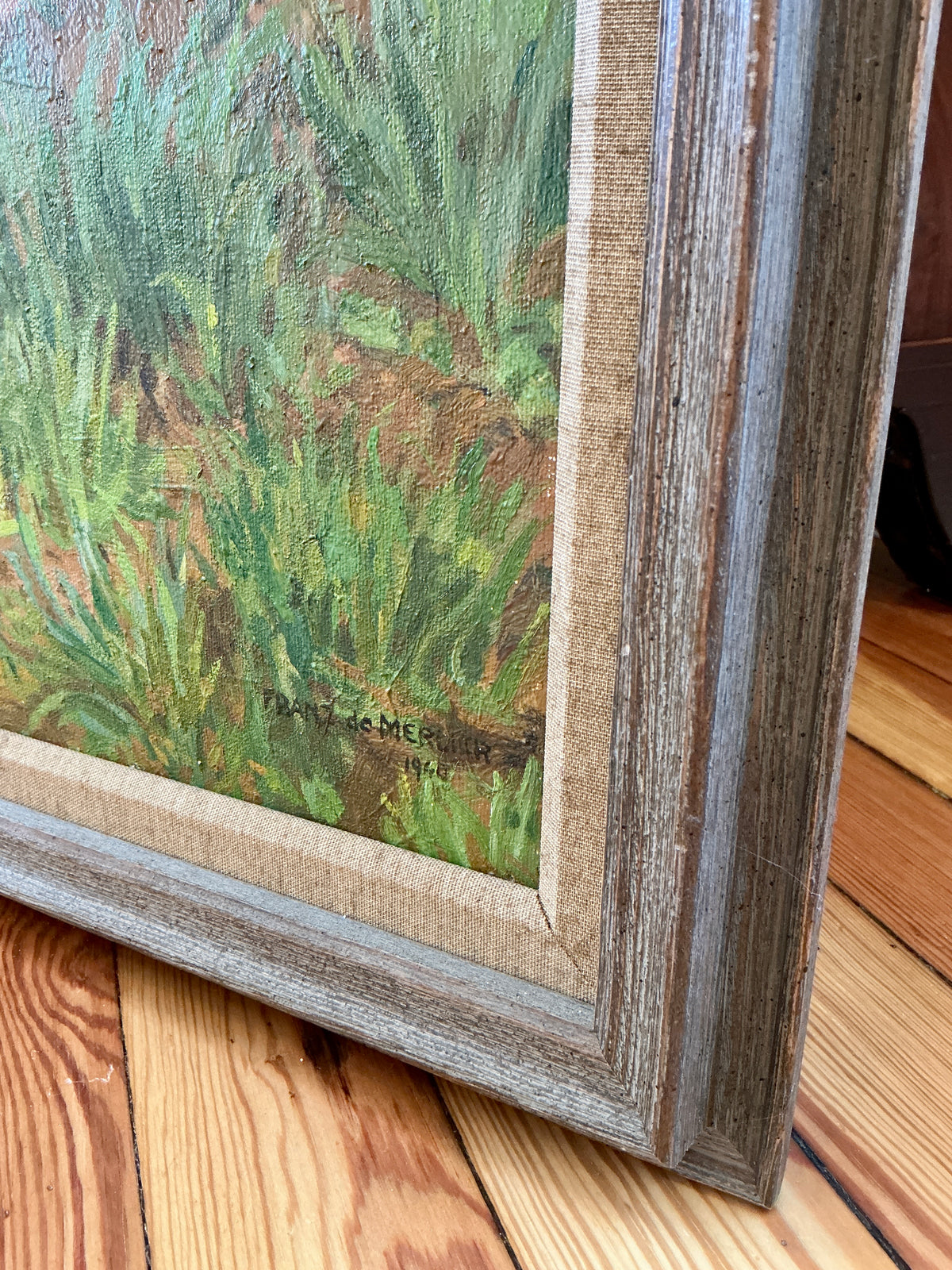 Franz de Merlier Daffodils Landscape Oil Painting in Wood Frame