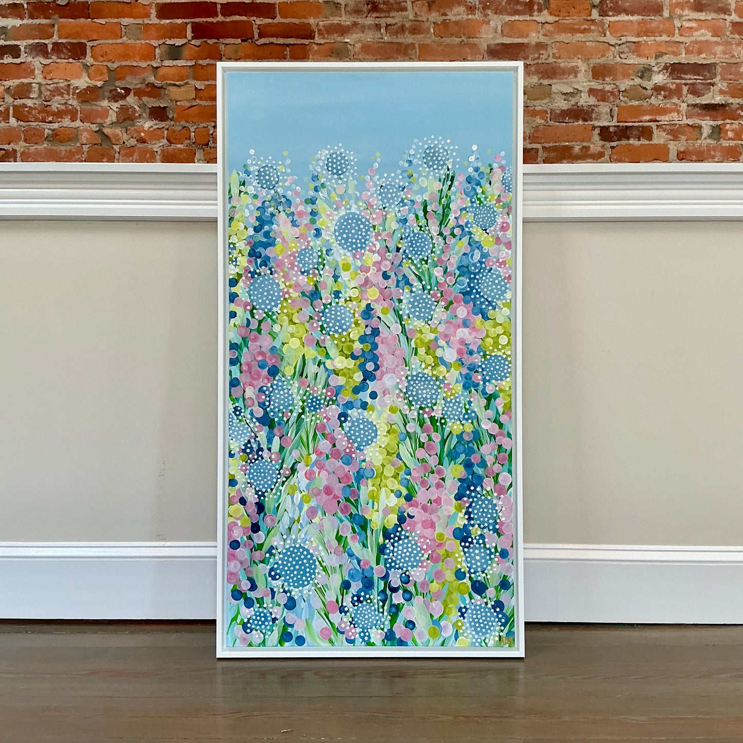 Alison Diamond McElroy In Bloom II Abstract Floral Painting in White Floater Frame