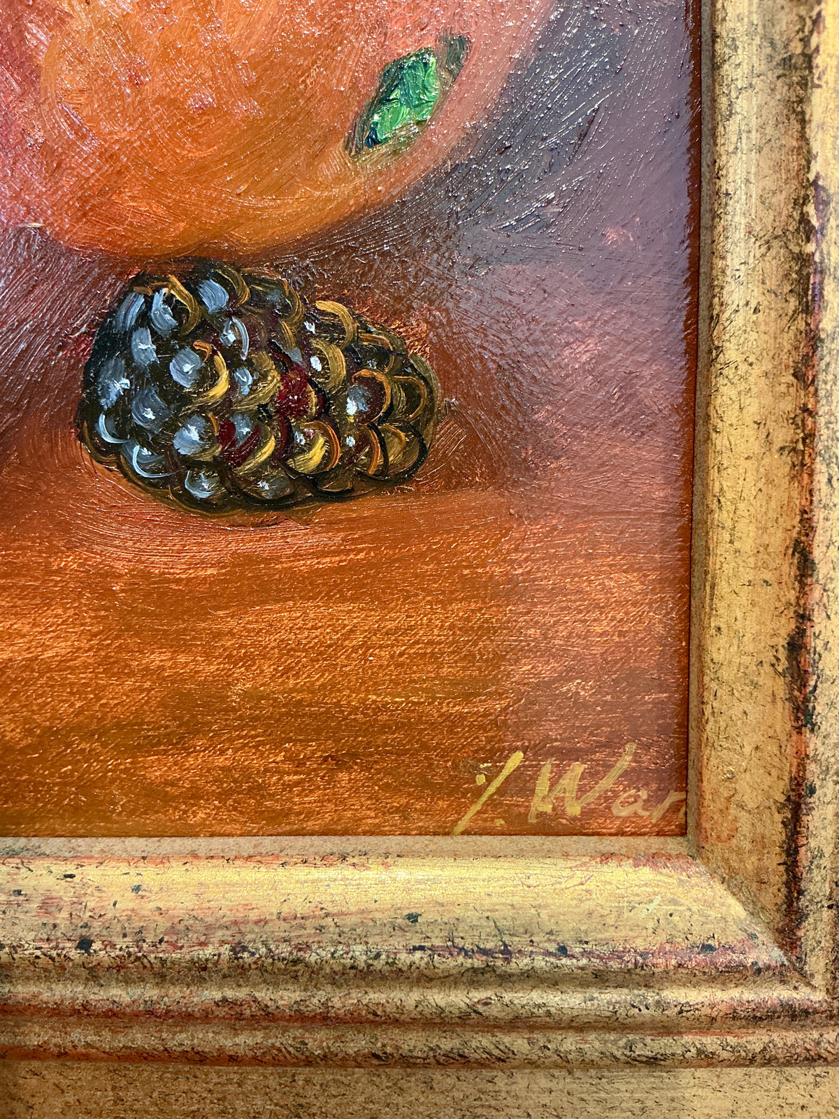 Youqing Wang Blackberries in Bowl With Orange in Dark Gold Frame