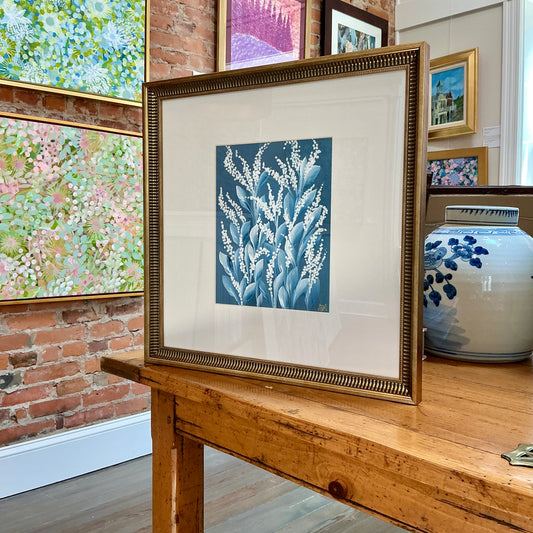 Alison Diamond McElroy Hadley In Indigo II Abstract Floral Painting in Gold Frame
