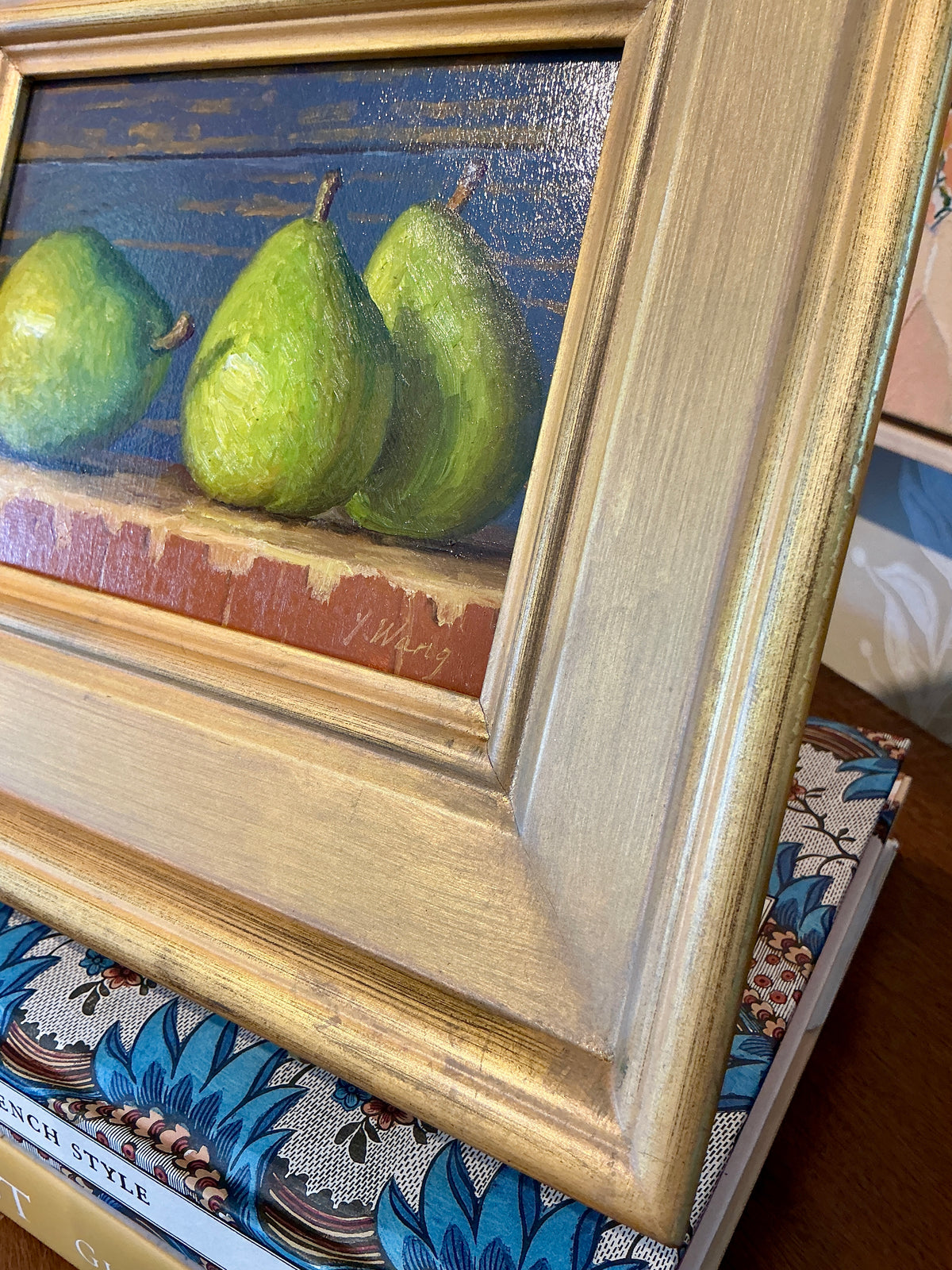 Youqing Wang Pear Trio Still Life Oil Painting in Gold Frame