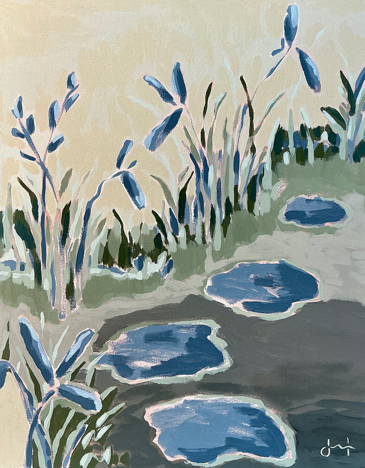 Jessa Butler Adventures Expressionist Botanical Painting in Wood Floater Frame