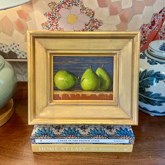 Youqing Wang Pear Trio Still Life Oil Painting in Gold Frame