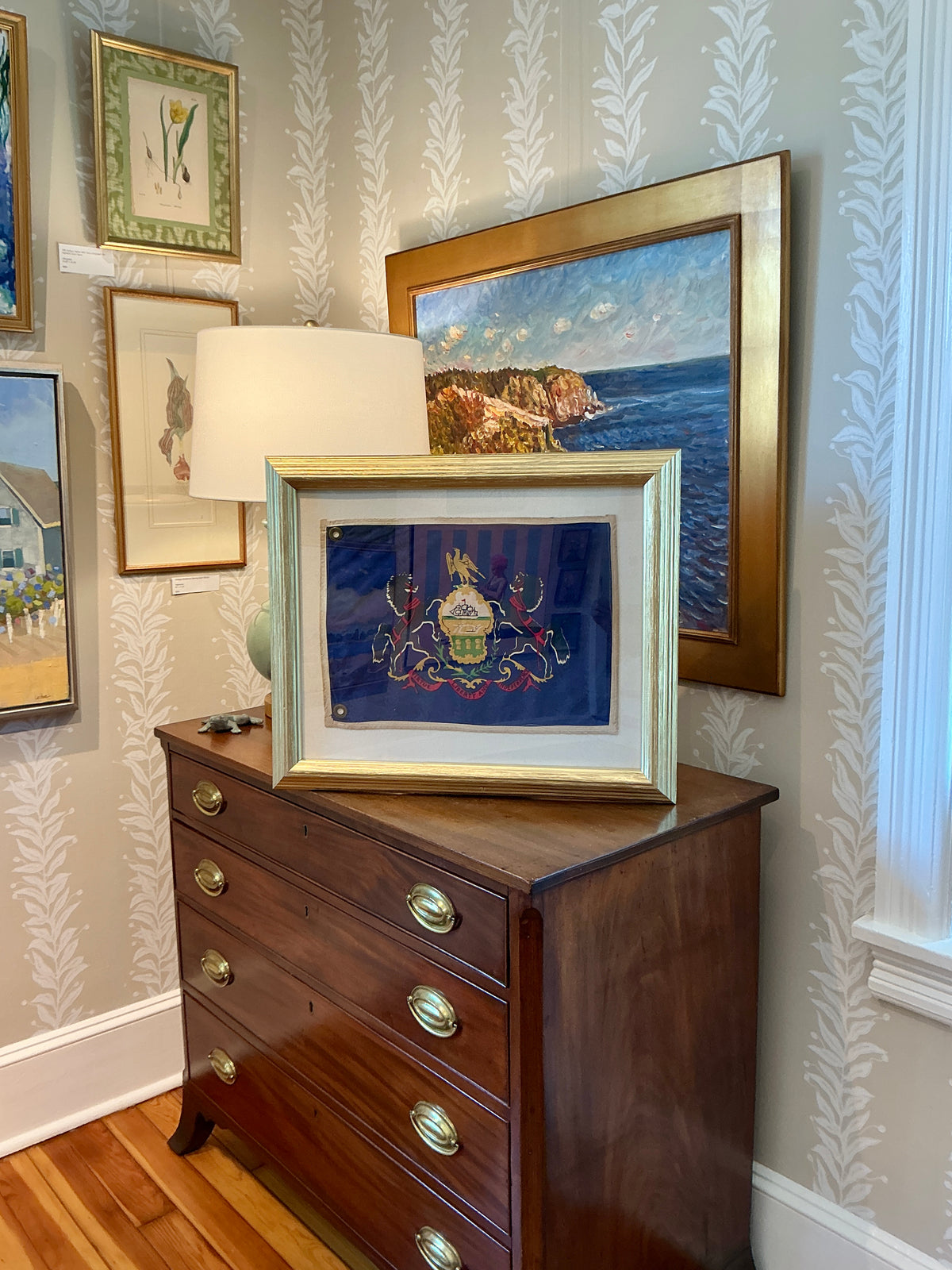 Vintage Pennsylvania State Flag on Ivory Duck Cloth in Gold Frame