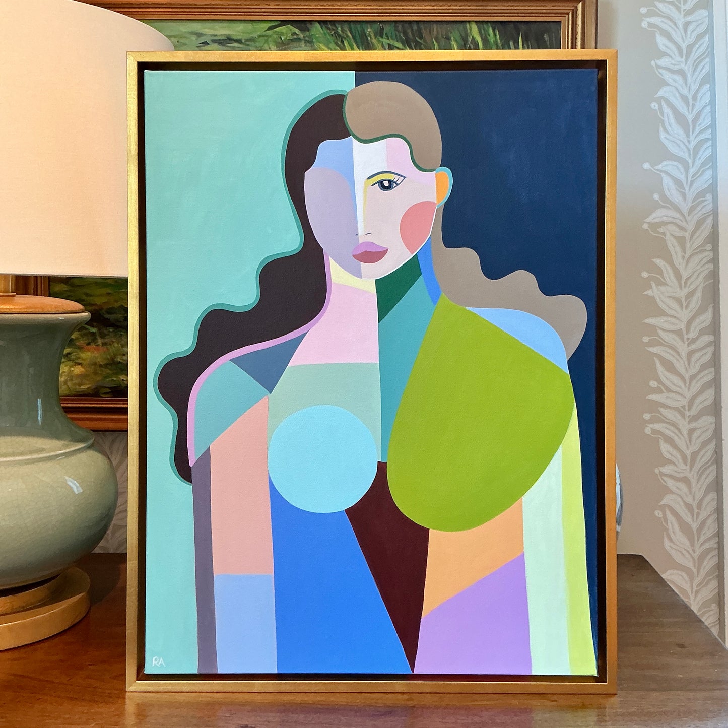 Rebecca Adler Juno Female Expressive Portrait Painting in Gold Floater Frame