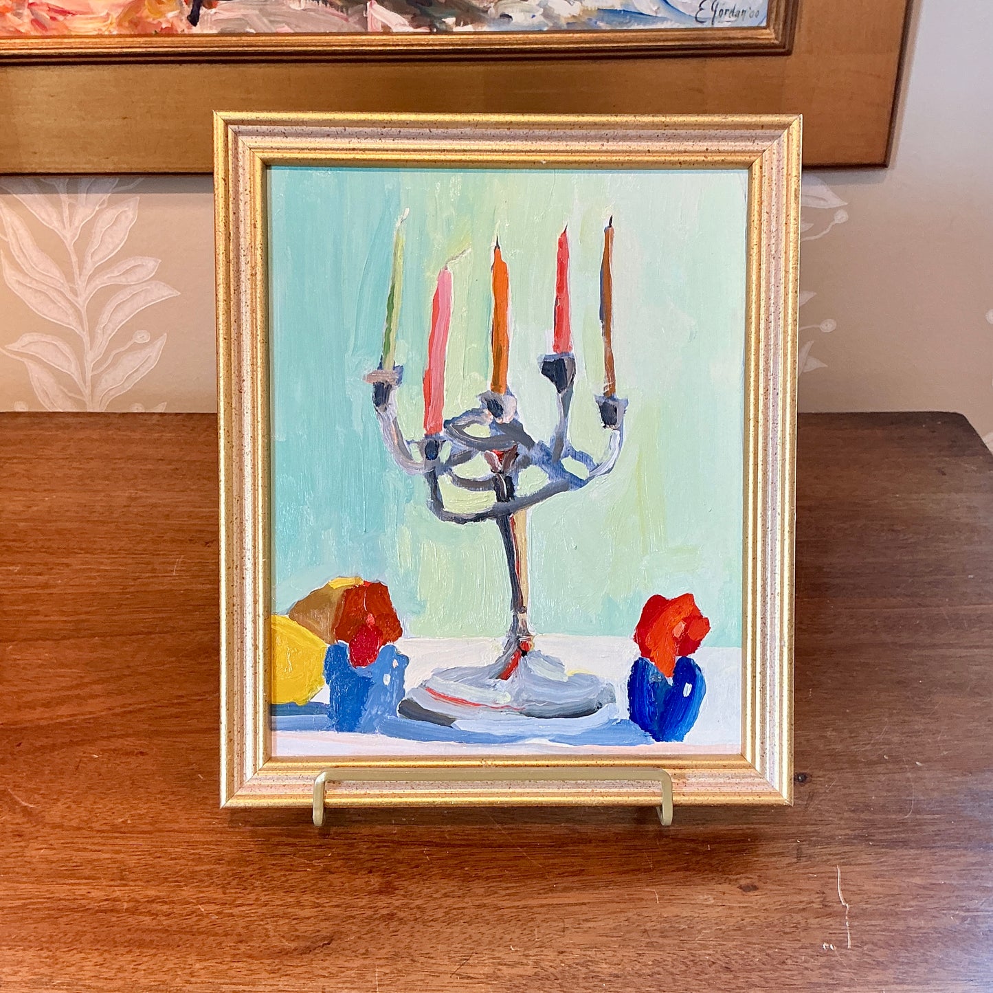 Gretchen McGinnis Little Celebration Still Life Oil Painting in Gold Frame