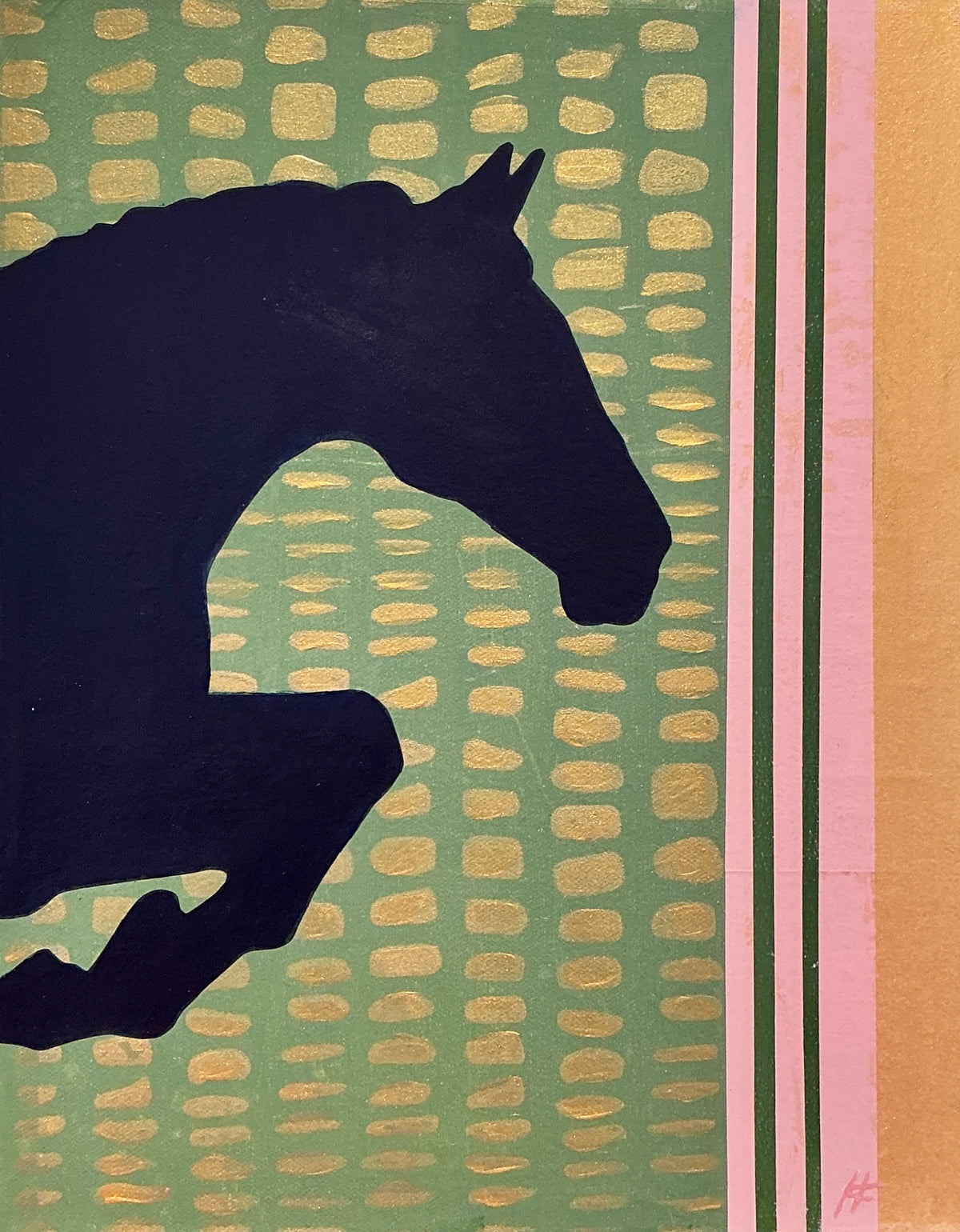 Heather Carey Off to the Races Horse Portrait Mixed Media in Gold Floater Frame