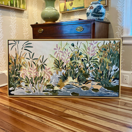 Jessa Butler Lavender Fields Forever Expressionist Botanical Painting in Gold Floater Frame