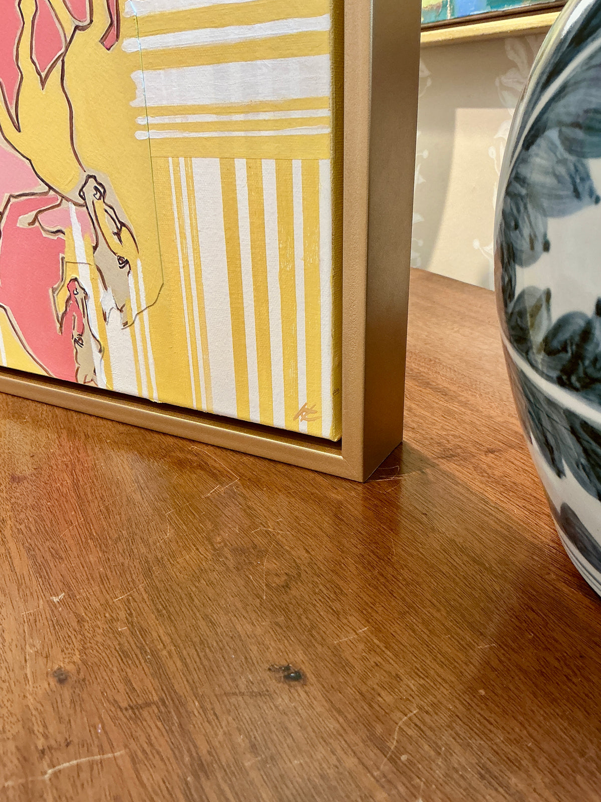 Heather Carey In Full Stride Horse Portrait Mixed Media in Gold Frame