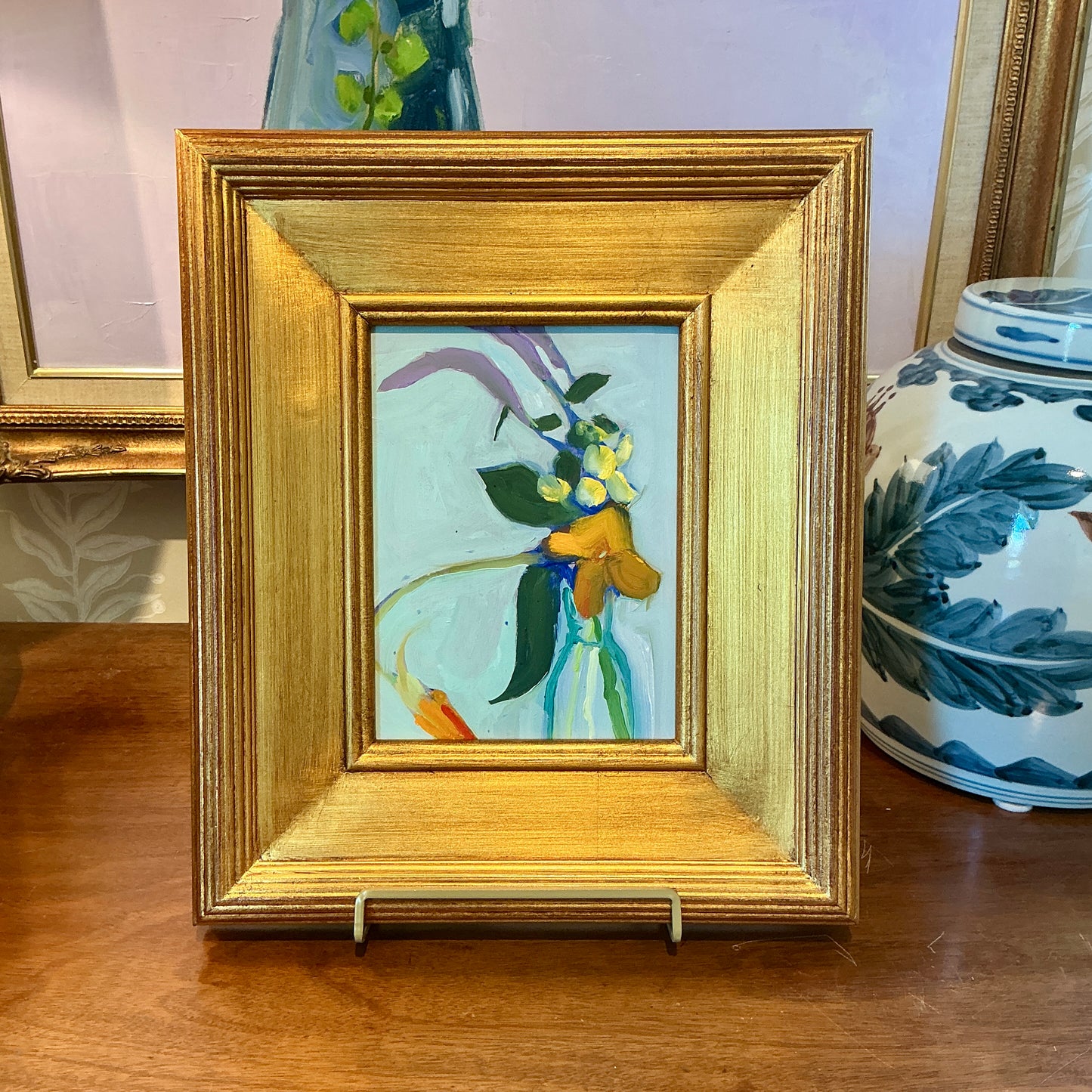 Gretchen McGinnis Nasturtium Still Life Floral Oil Painting in Gold Frame