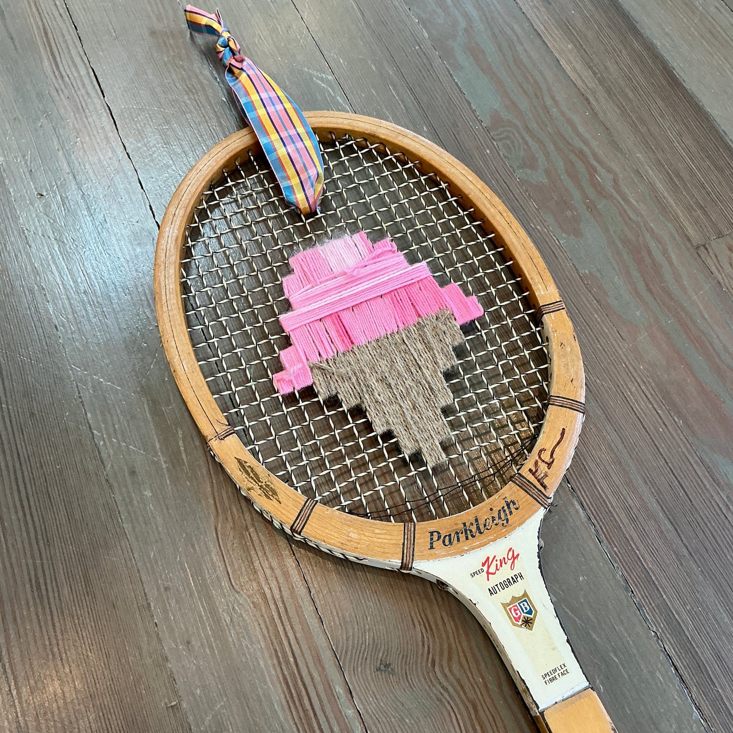 Vintage Embroidered Strawberry Ice Cream Tennis Racket