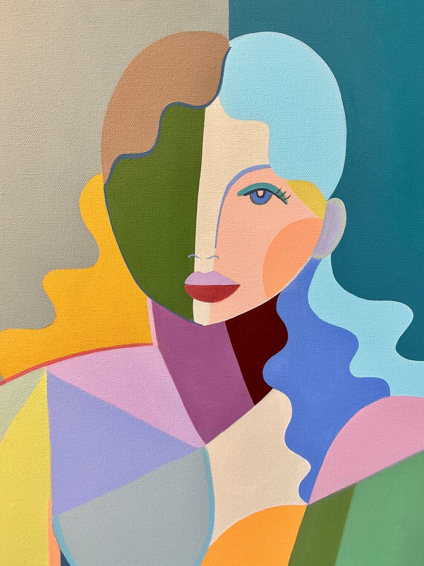 Rebecca Adler Domino Female Expressive Portrait Painting in Gold Floater Frame