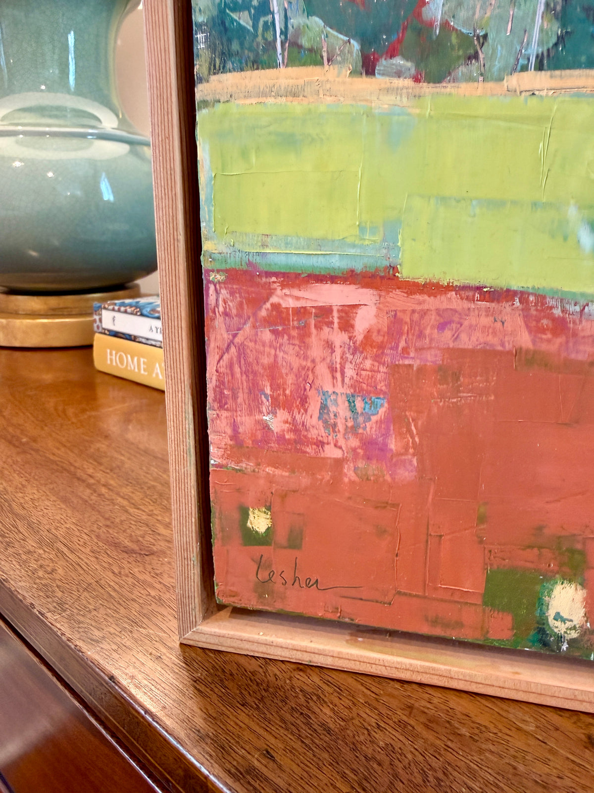 Carol Lesher Spring Landscape Oil Painting in Natural Wood Floater Frame