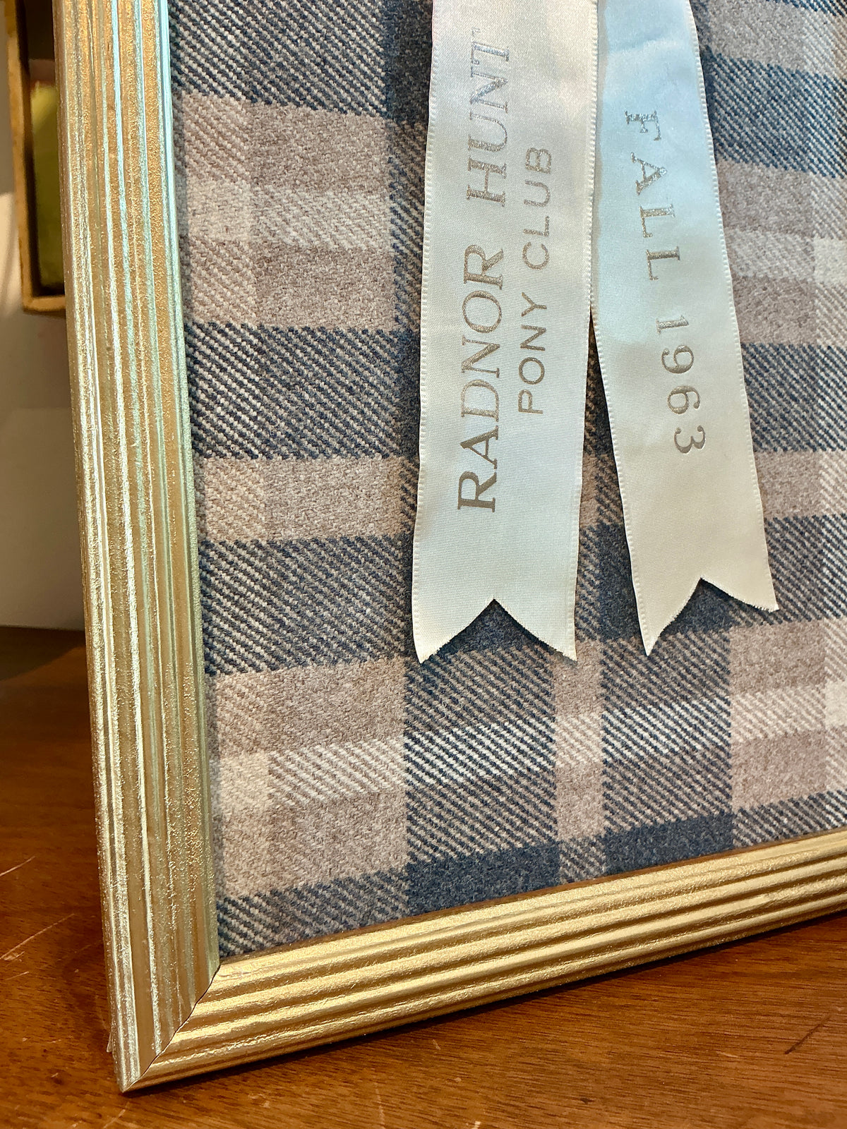 Vintage Radnor Hunt Pony Club Horse Show Ribbon on Vintage Wool Plaid in Gold Frame