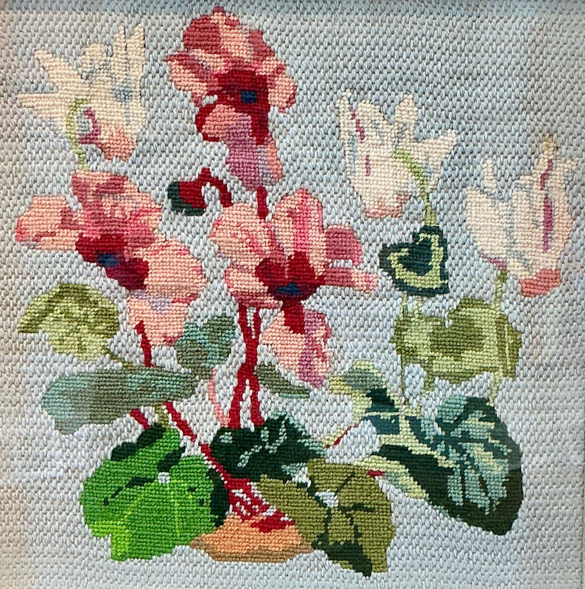 Vintage Orchid Needlepoint in Gold Frame