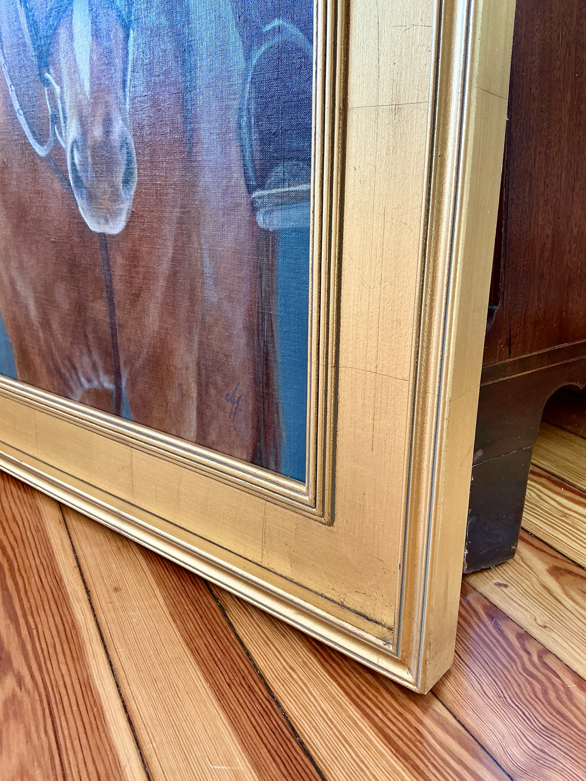Andrea Hennings Horse And Rider Portrait Painting in Gold Frame