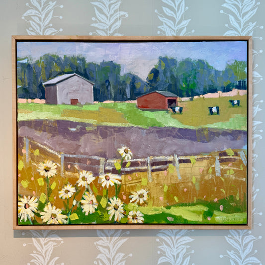 Carol Lesher Joy Landscape Oil Painting in Natural Wood Floater Frame
