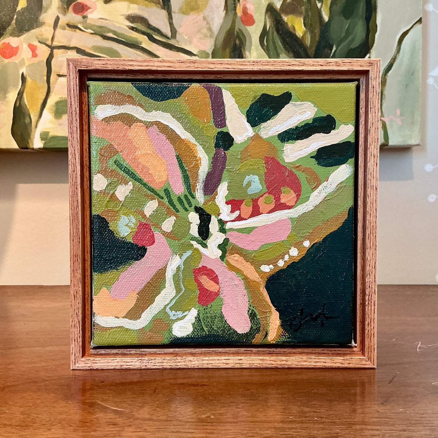 Jessa Butler Tribal Butterfly II Expressionist Painting in Wood Floater Frame
