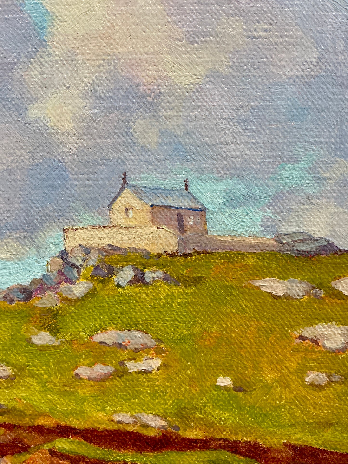 Anthony R. Thompson Chapel at St. Ives Cornwall England Coastal Landscape Oil Painting in Gold Frame