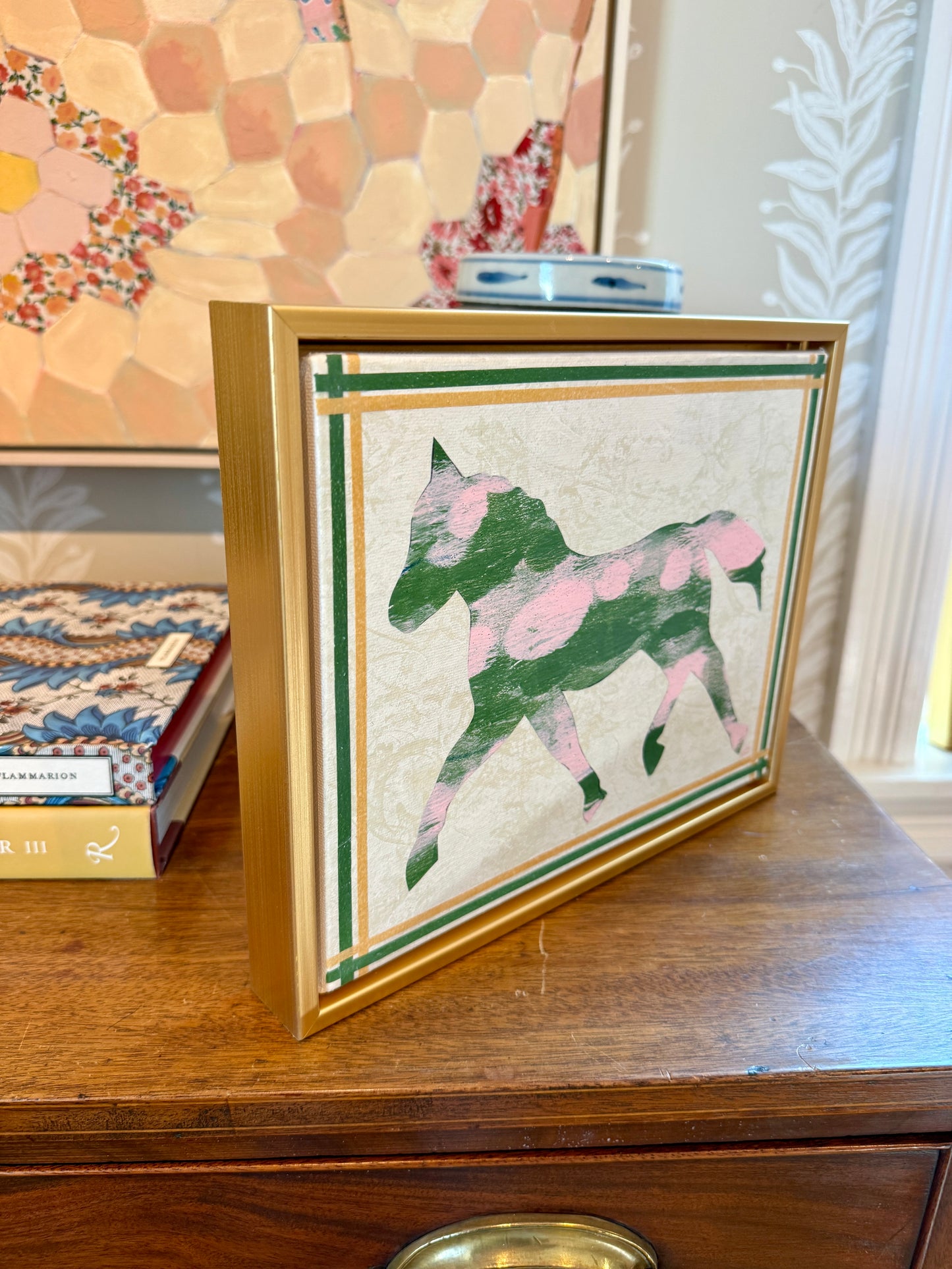Heather Carey A Fine Fellow Horse Portrait Mixed Media in Gold Floater Frame