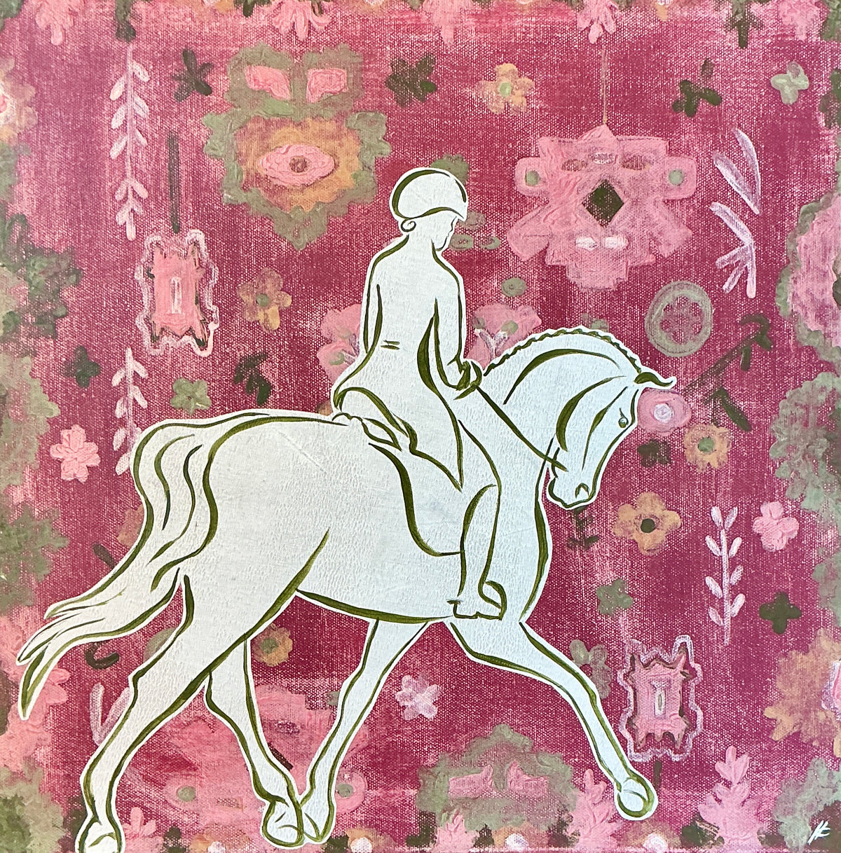 Heather Carey Rose And Reins Horse Portrait Mixed Media in Gold Frame