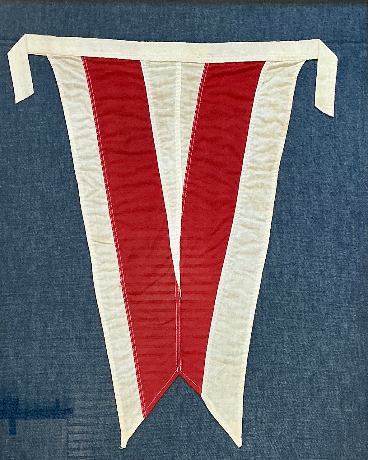 Vintage Cloth Nautical Flag on Dark Chambray in Gold Frame
