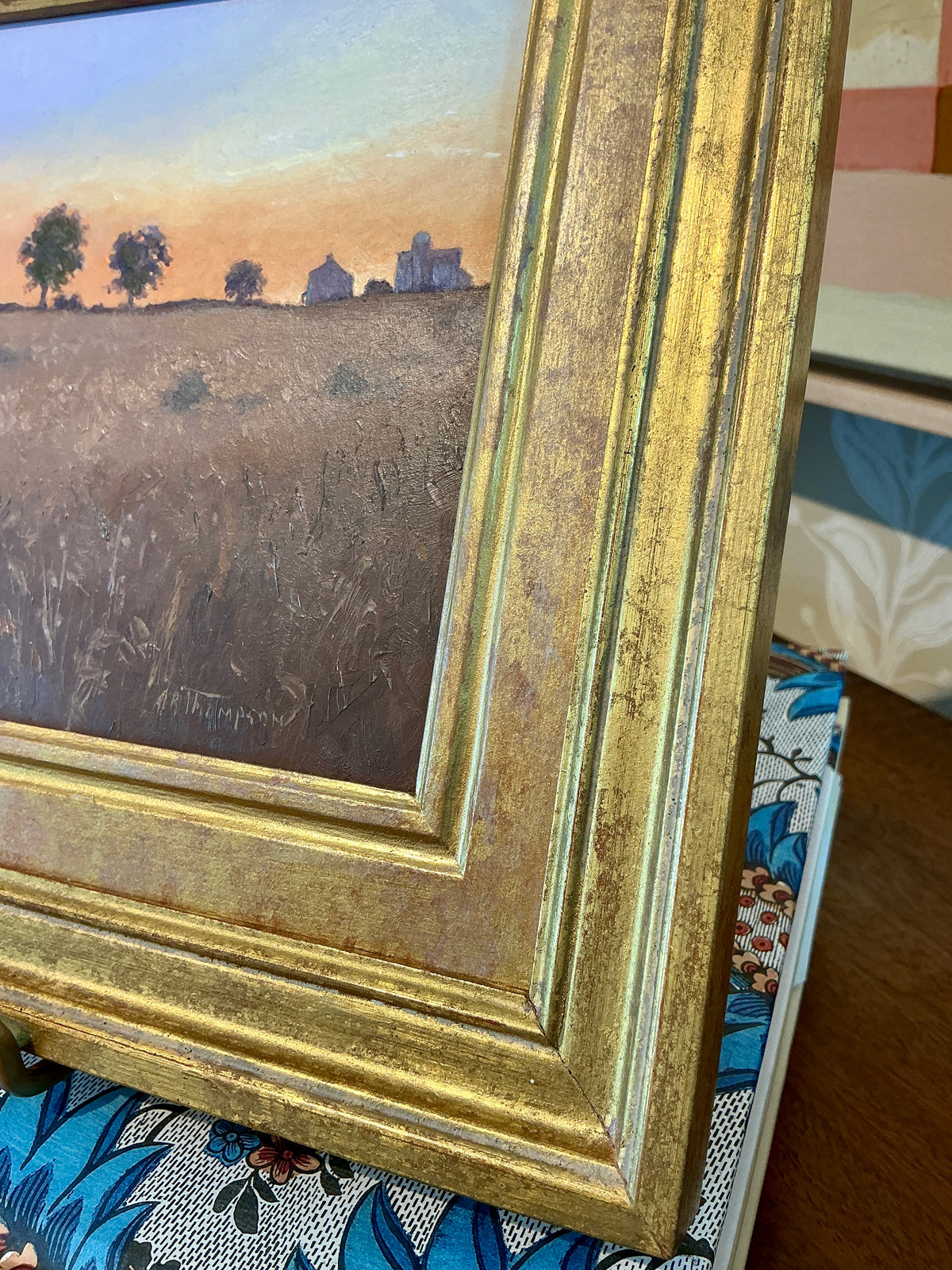 Anthony R. Thompson Early Morning Landscape Oil Painting in Gold Frame
