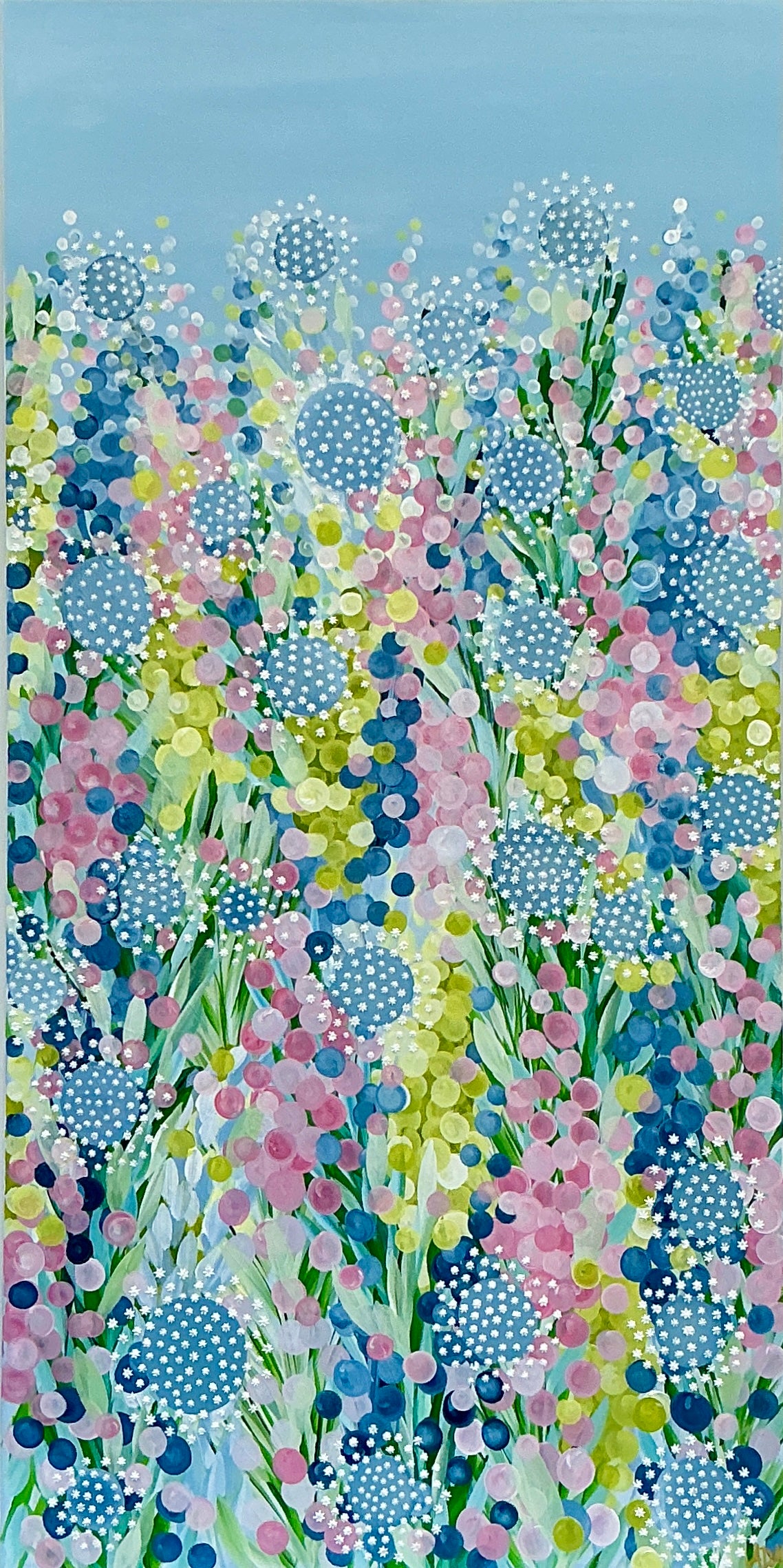Alison Diamond McElroy In Bloom II Abstract Floral Painting in White Floater Frame