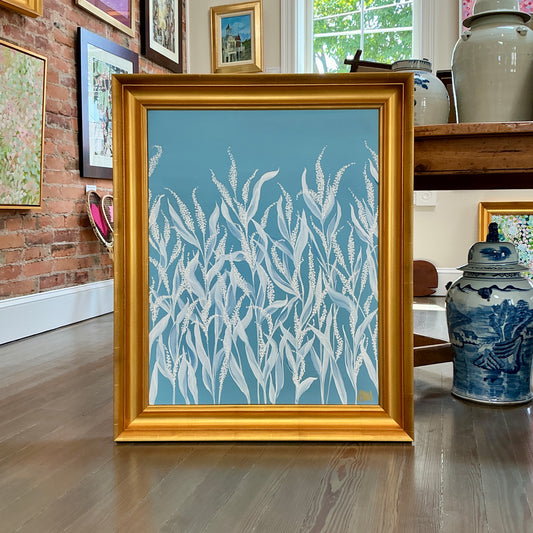 Alison Diamond McElroy Hadley In Blue II Abstract Floral Painting in Gold Frame