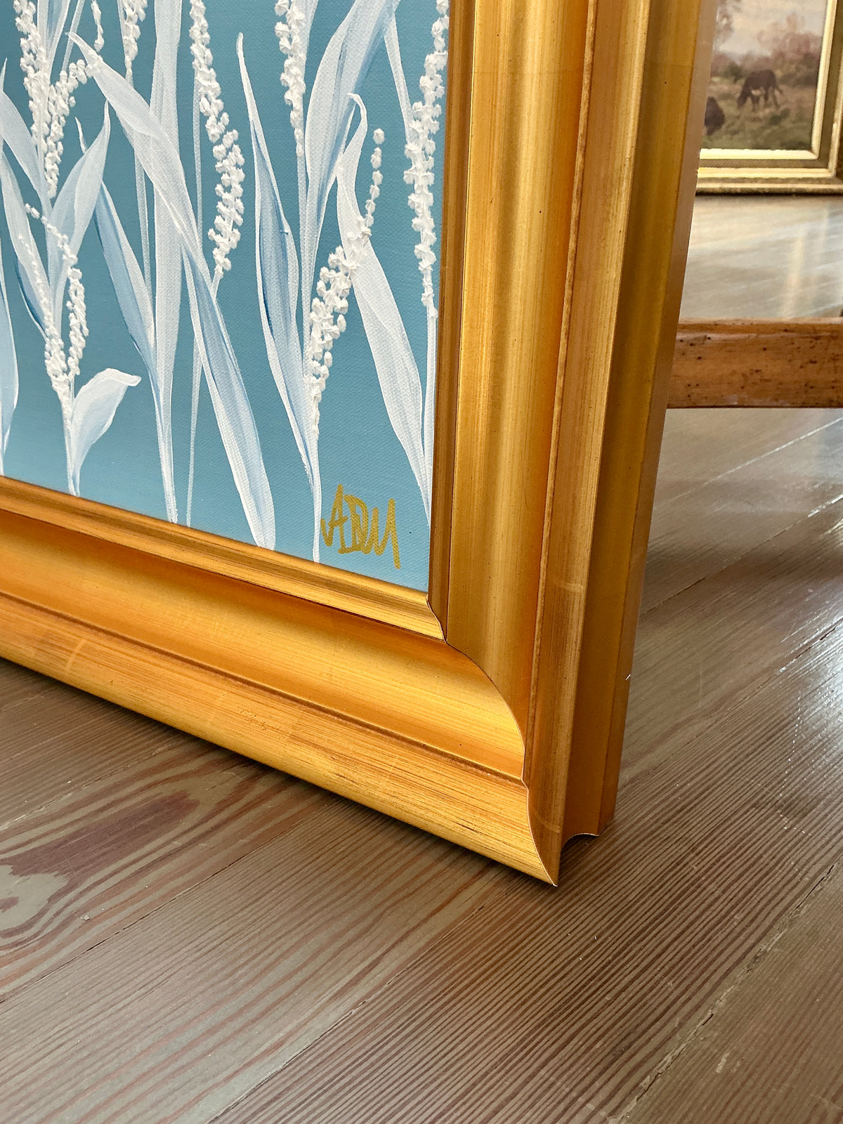 Alison Diamond McElroy Hadley In Blue II Abstract Floral Painting in Gold Frame
