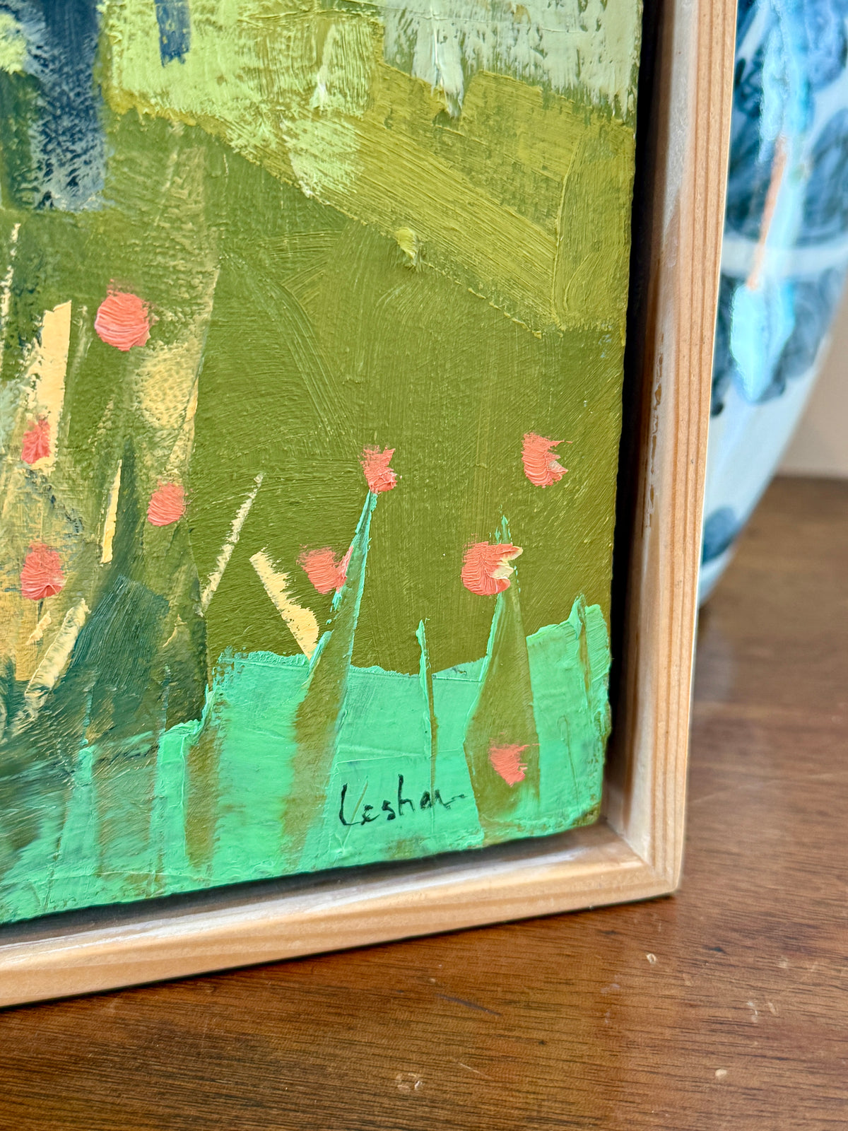 Carol Lesher Oreo Landscape Oil Painting in Natural Wood Floater Frame