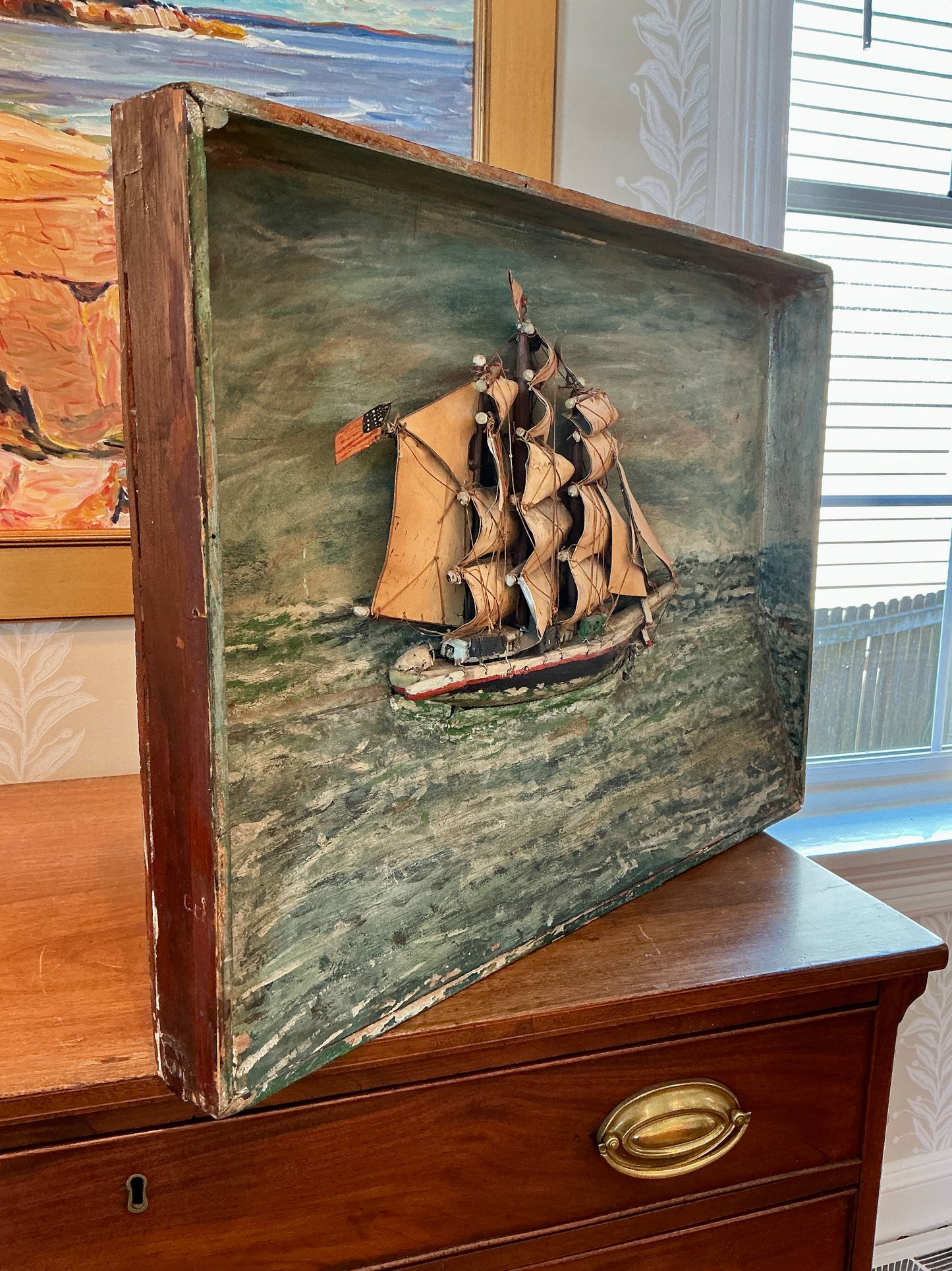 19th Century American Sail Ship Painted Diorama