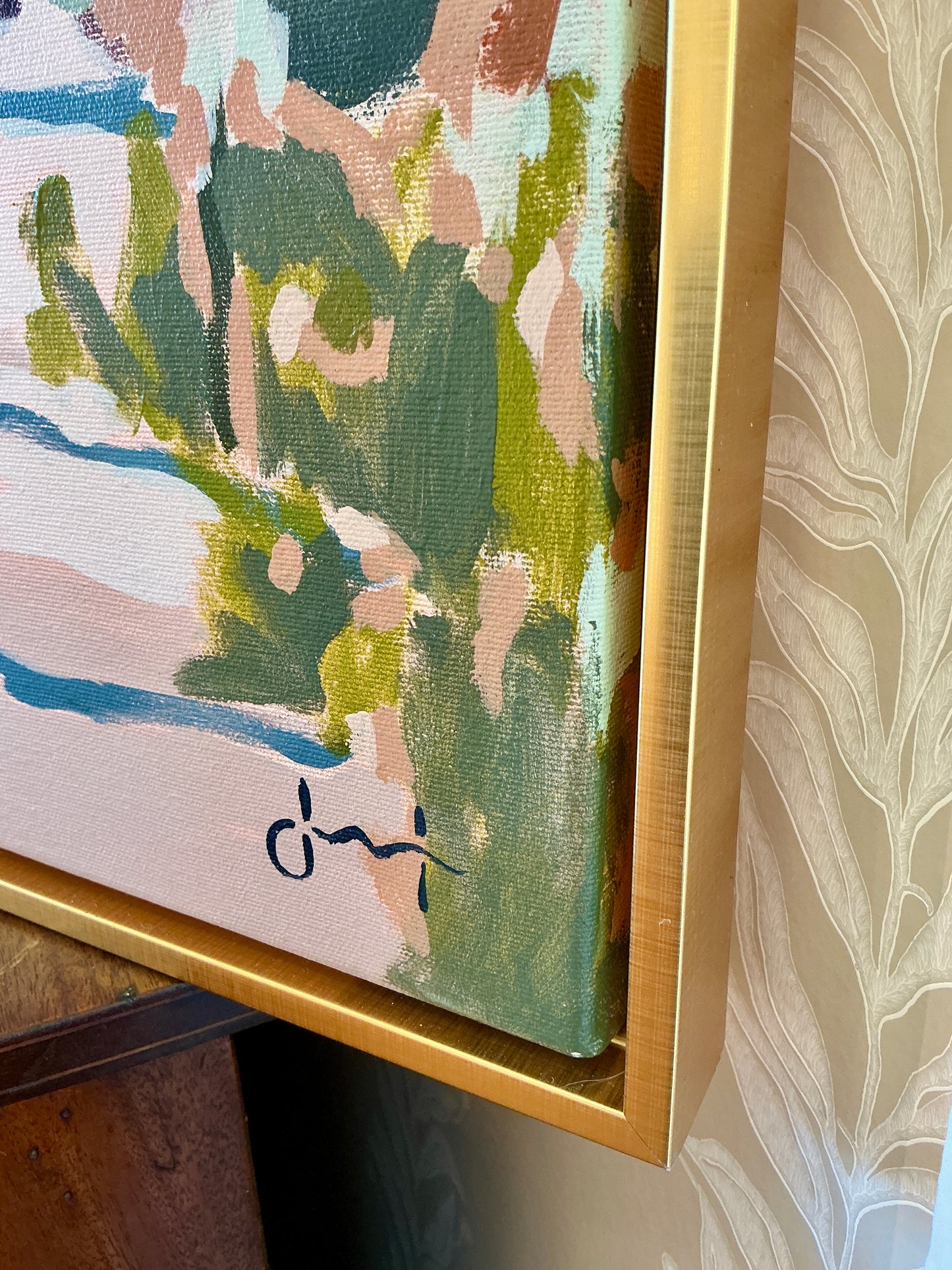 Jessa Butler The Long Way Expressionist Botanical Painting in Gold Floater Frame