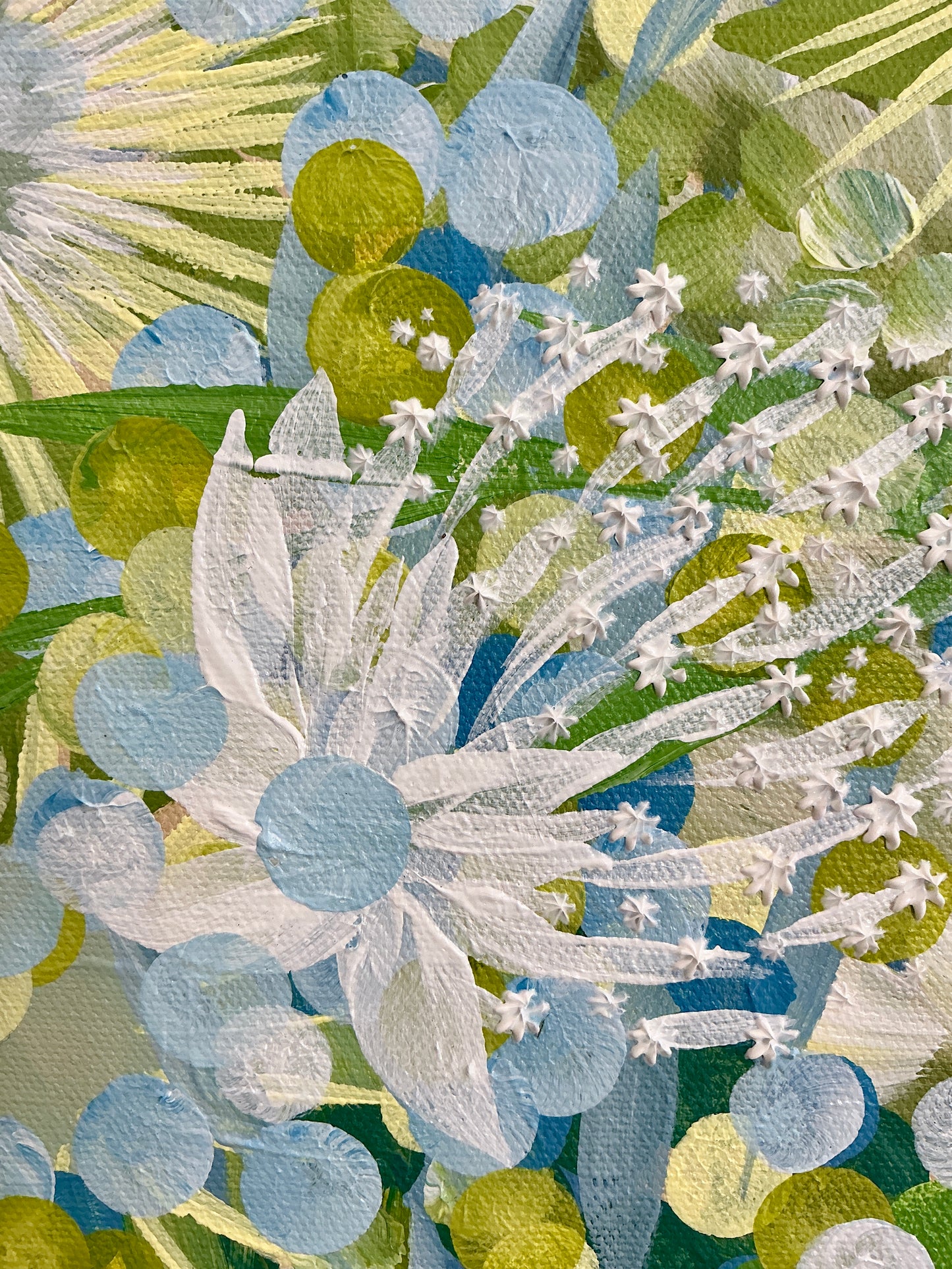 Alison Diamond McElroy Poolside Abstract Floral Painting in Gold Floater Frame